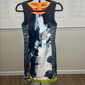 Elie Tahari Black, Navy & Teal Mixed-Print Sleeveless Mini Dress